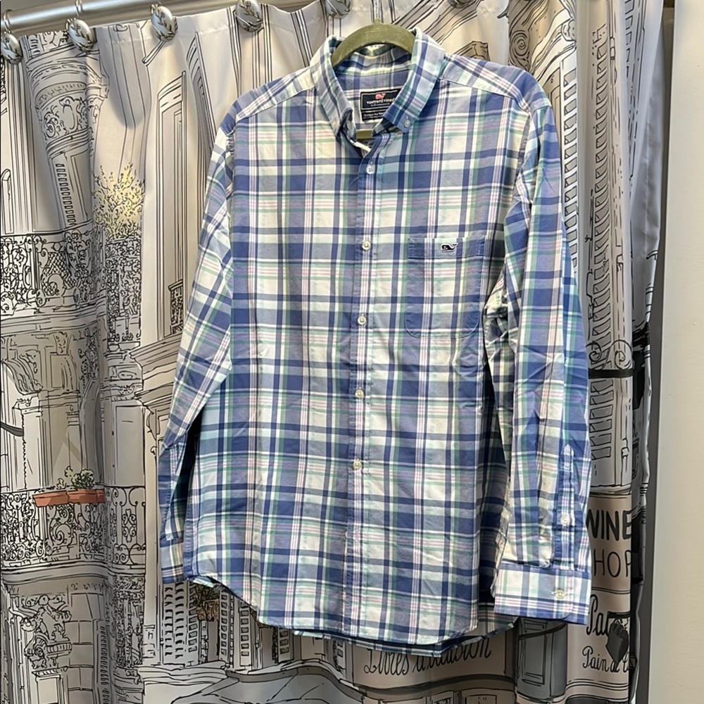 Vineyard Vines Blue and Green Casual Button Down Shirt